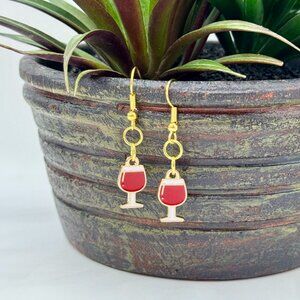 Handmade Fun Cocktail Glass Earrings! Gold tone fishhook wires, NWT.